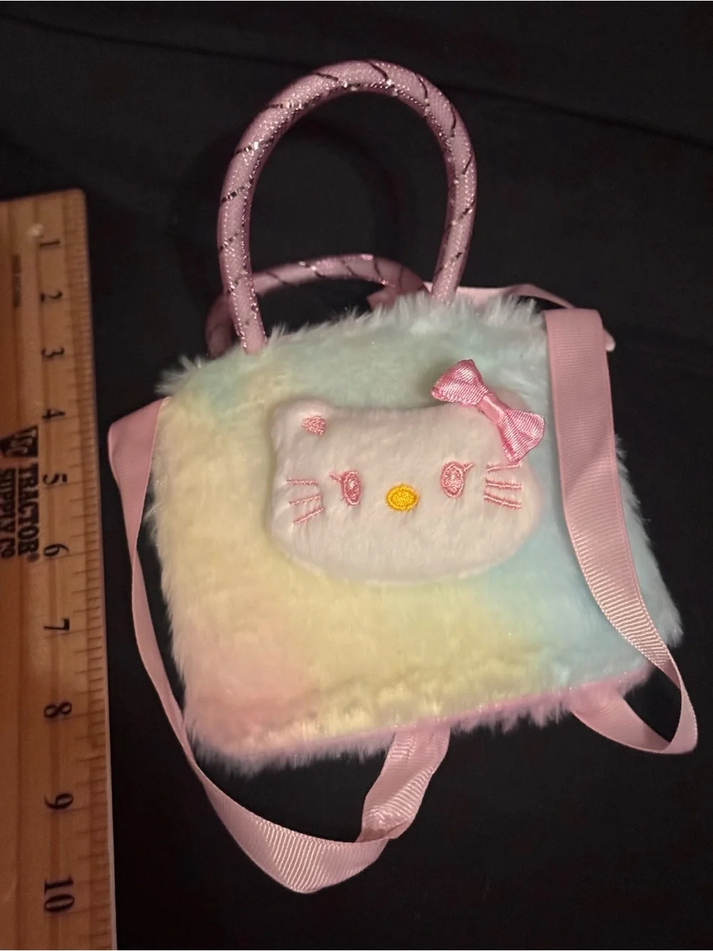 Hello Kitty- Sanrio- Mini Plush Rainbow lUnicorn Crossbody/Purse with Faux Fur
